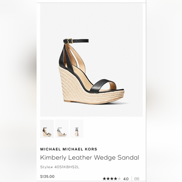 💜MICHAEL KORS Black Patent Leather Sandal Wedge w Peekaboo Toe Ankle Straps - Picture 12 of 12